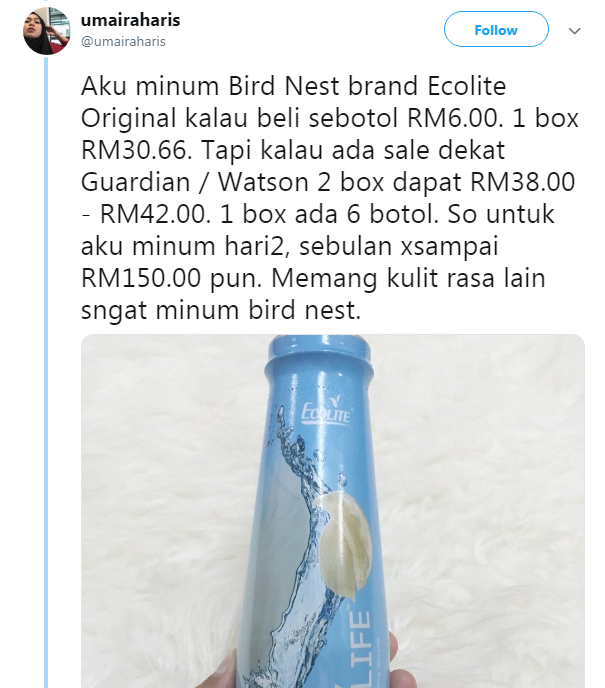 Lebih 20 Ribu Retweet, Wanita Ini Kongsi Khasiat Minum Air Sarang