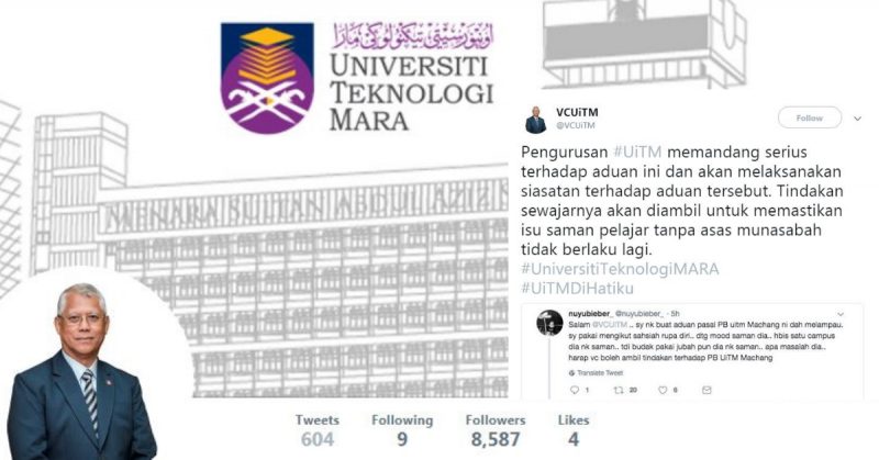 Mahasiswa UiTM Tweet Sebab Kena Saman, Naib Canselor Sendiri Terus Bagi Komen Positif